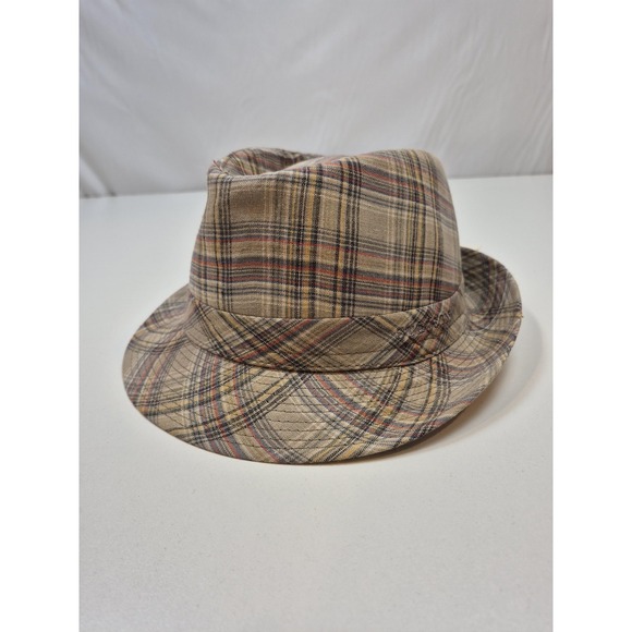 Stetson Fedora Hat Fitted Men's XL Beige Plaid Linen Lined Summer Lightweight